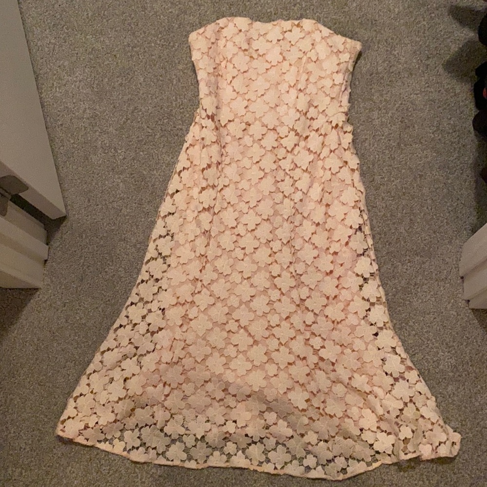 Shoshanna Strapless Floral Lace Dress in Cream and Pink
